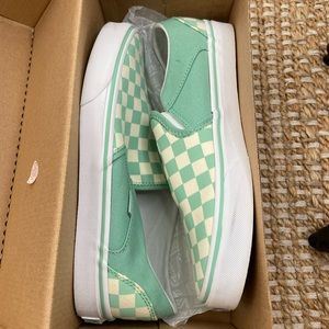 Neptune Green Classic checkerboard  slip on Vans